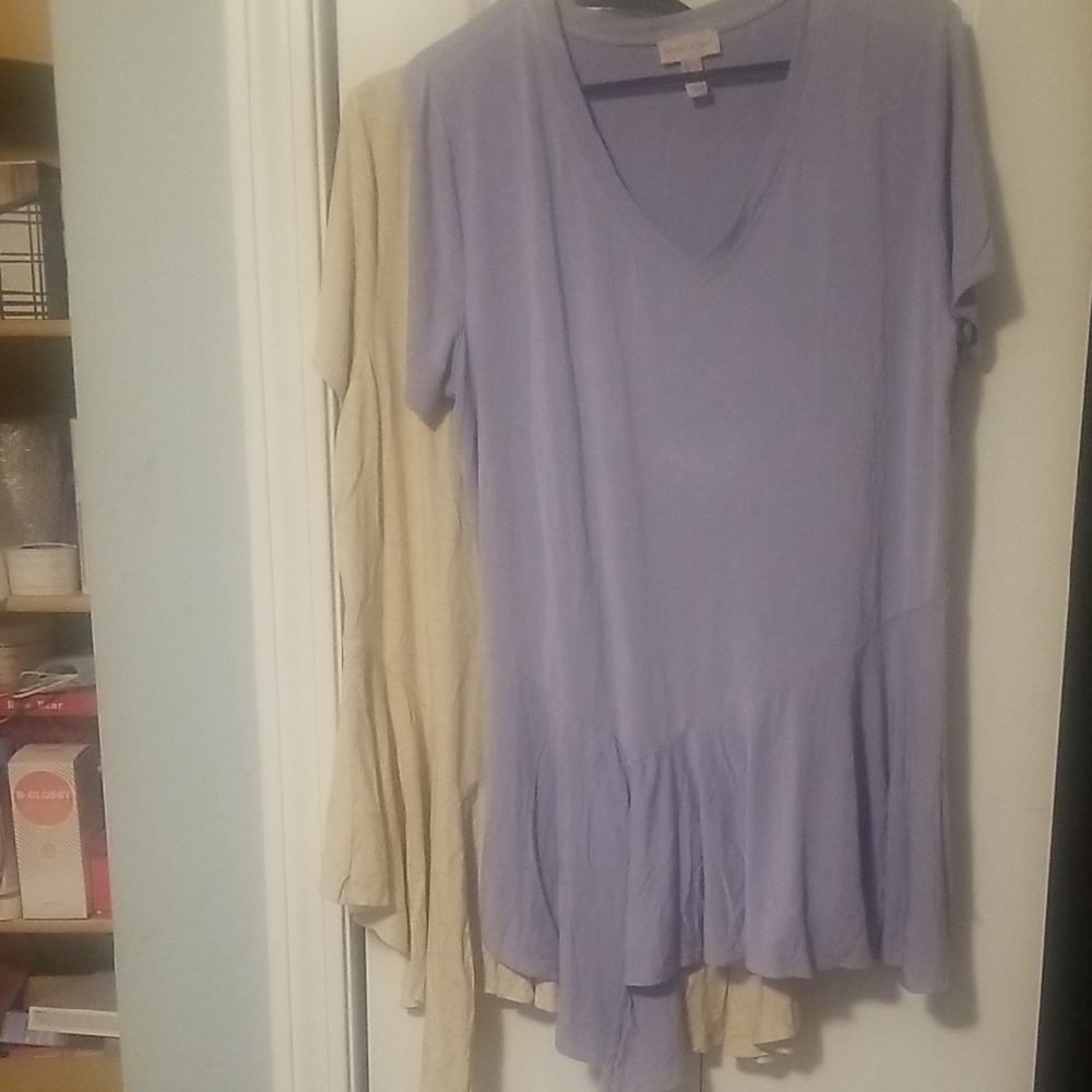 NWOT!! Bundle Of 2 NEW V-Neck Tunic Tops. Purple & Oatmeal Colors.CUTE!!❤😉